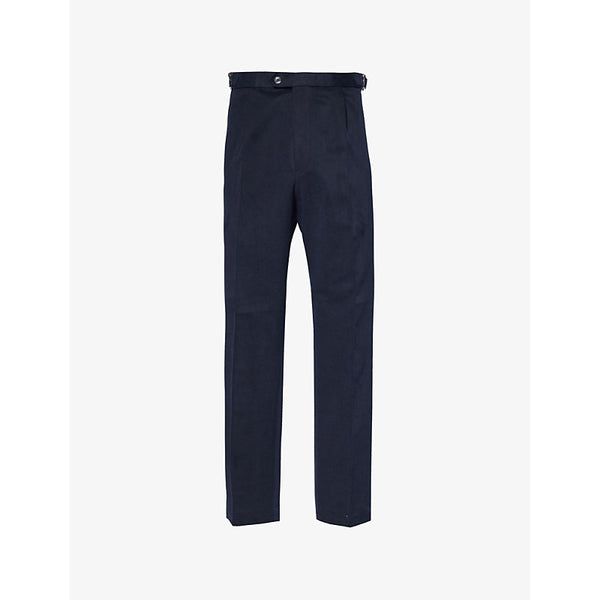 Oscar Jacobson Adjustable-tabs tapered-leg regular-fit cotton trousers