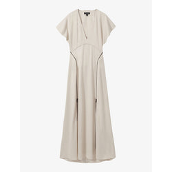 Reiss x Atelier Leena flute-sleeve virgin wool-blend maxi dress | REISS