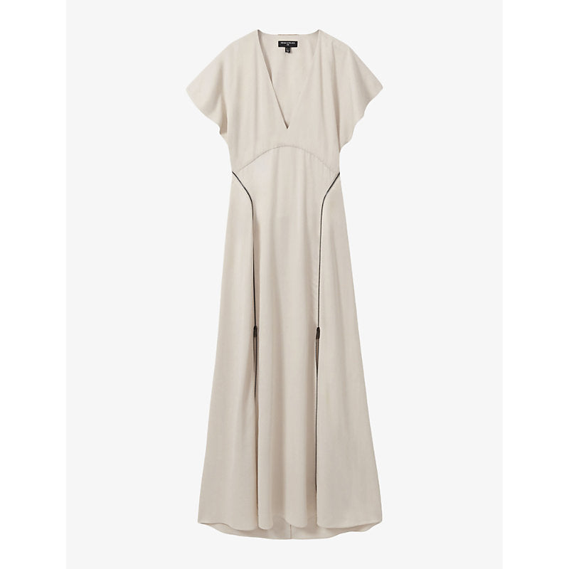 Reiss x Atelier Leena flute-sleeve virgin wool-blend maxi dress | REISS