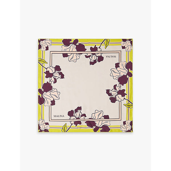 Malina Floral-pattern logo-print silk-twill scarf