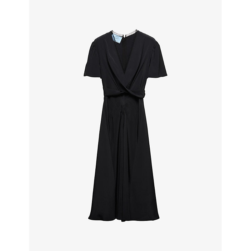 Prada Draped V-neck marocain midi dress