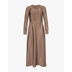 Giorgio Armani Long-sleeve round-neck silk maxi dress | GIORGIO ARMANI