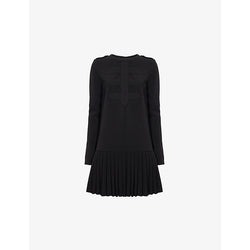 The Kooples Round-neck pleated-hem stretch-woven mini dress