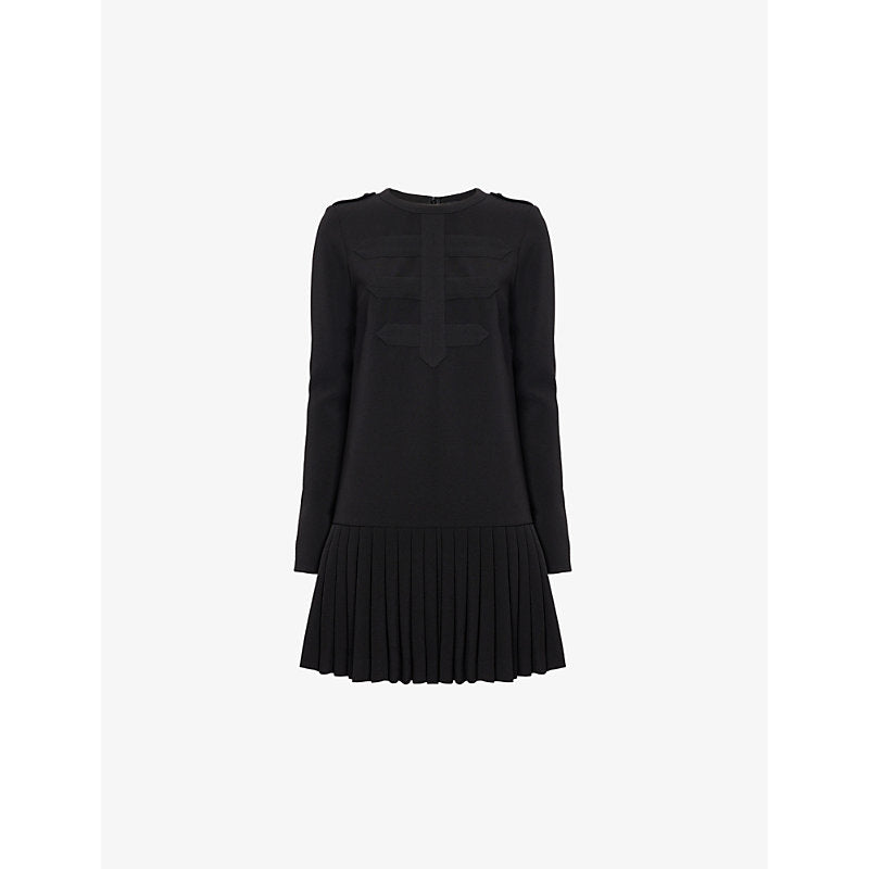 The Kooples Round-neck pleated-hem stretch-woven mini dress