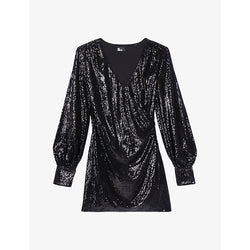 The Kooples Sequin-embellished V-neck woven mini dress | THE KOOPLES