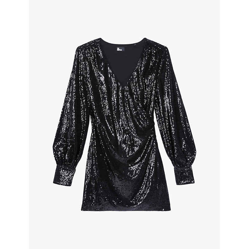 The Kooples Sequin-embellished V-neck woven mini dress | THE KOOPLES