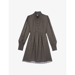 The Kooples Striped blouson-sleeve silk mini dress | THE KOOPLES