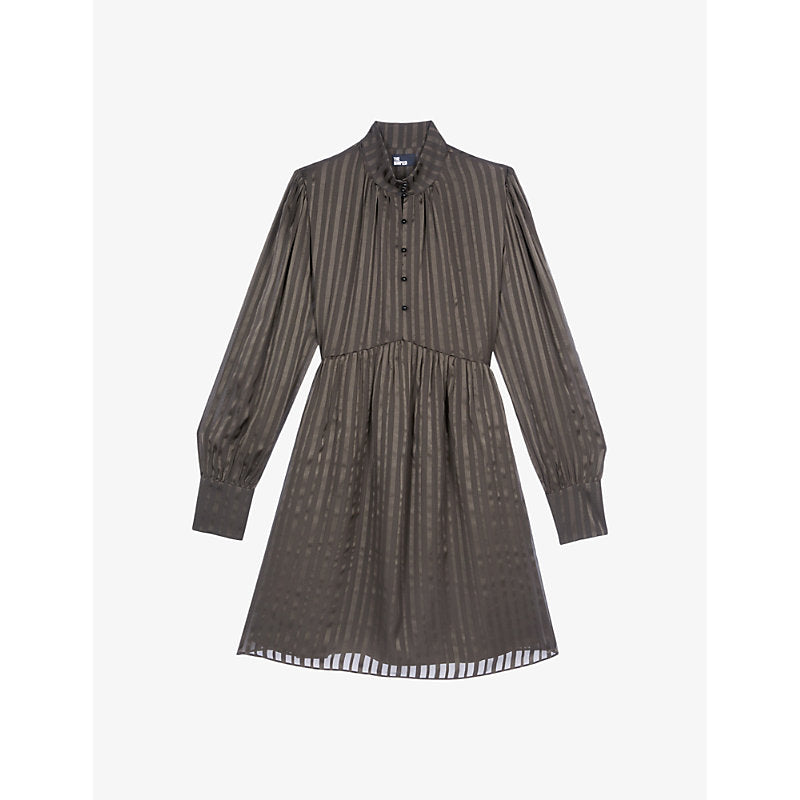 The Kooples Striped blouson-sleeve silk mini dress | THE KOOPLES