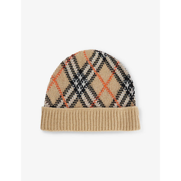 Burberry Check-print ribbed cashmere-blend beanie