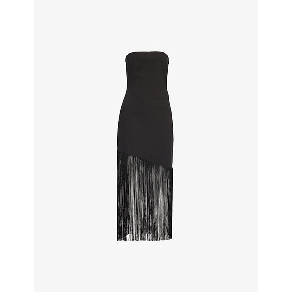 Pretty Lavish Eliana fringed-hem stretch-woven midi dress | PRETTY LAVISH