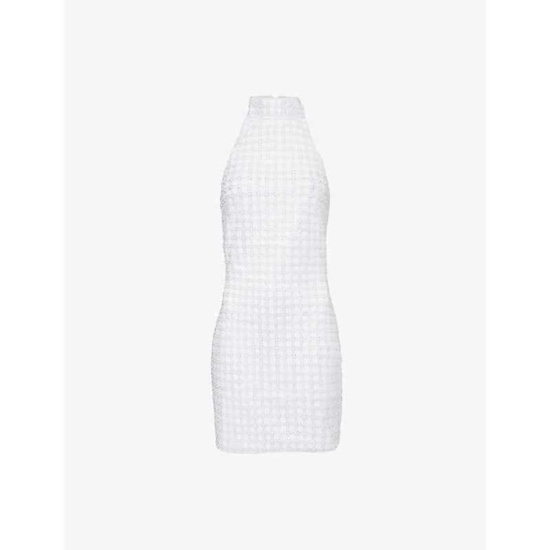 Rotate Birger Christensen Halter-neck beaded mesh mini dress | ROTATE BIRGER CHRISTENSEN