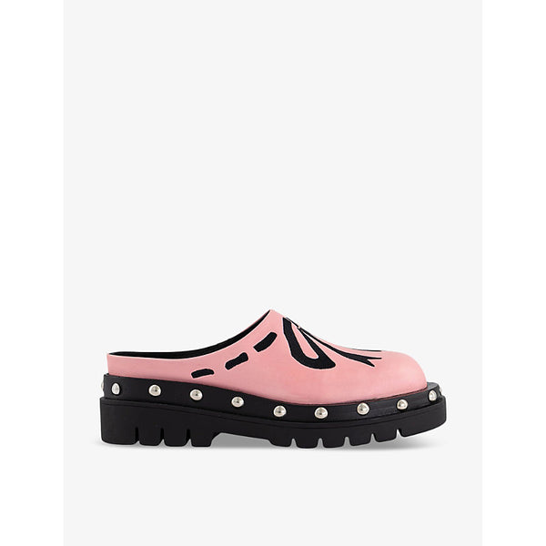 Lazy Oaf Pretty Tough bow-embroidered vegan-leather clogs