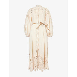 Zimmermann Wylie Embroidered Billow linen midi dress | ZIMMERMANN