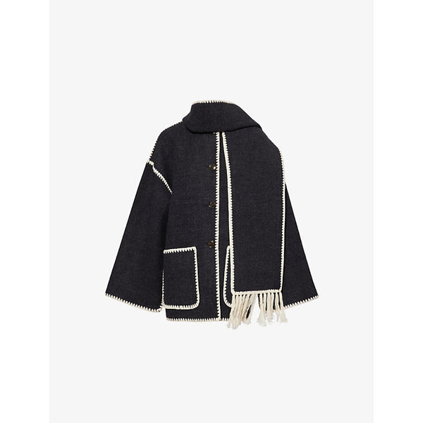 Toteme Embroidered-Trim Scarf Wool-Blend Jacket