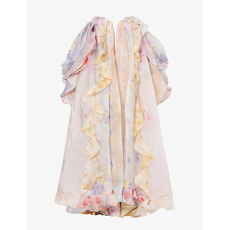 Zimmermann Crush floral linen and silk-blend midi dress | ZIMMERMANN