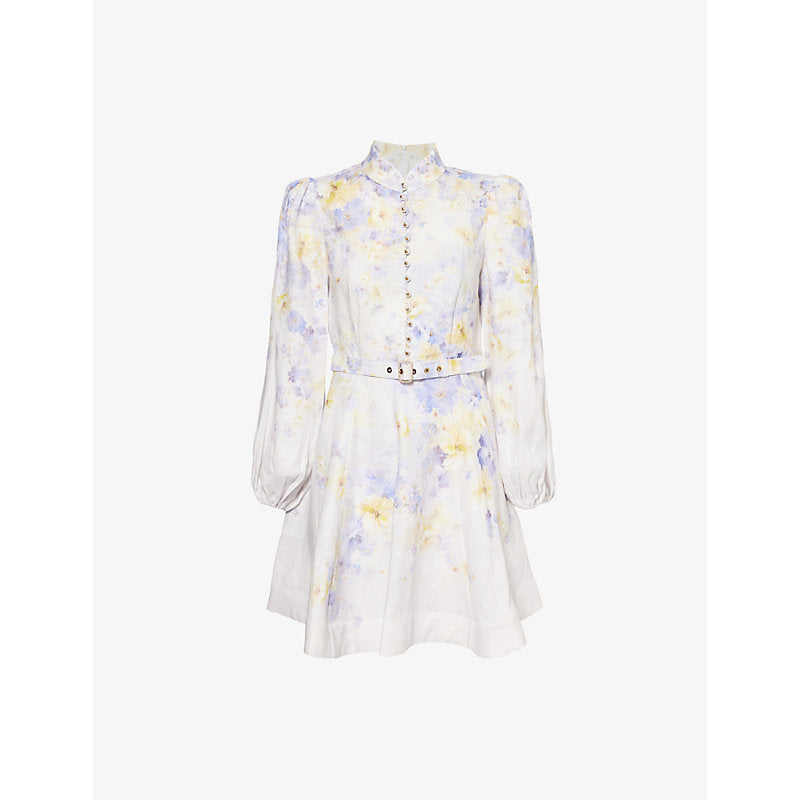 Zimmermann Crush floral-pattern buttoned linen mini dress | ZIMMERMANN