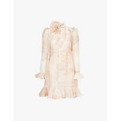 Zimmermann Crush pearl-embellished floral-pattern linen and silk-blend mini dress | ZIMMERMANN