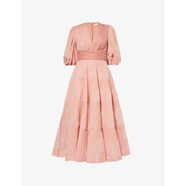 Zimmermann Pleated plunge-V-neck woven midi dress