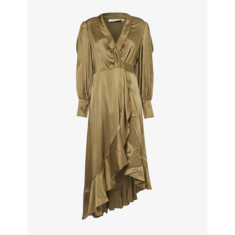 Zimmermann Wrap-front ruffle-trim silk midi dress | ZIMMERMANN