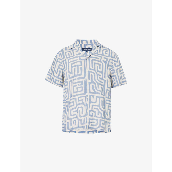 Frescobol Carioca Roberto graphic-pattern short-sleeve linen shirt