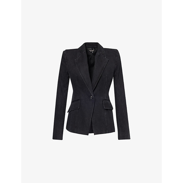 Paige Carmen Peak-Lapel Single-Breasted Denim Blazer