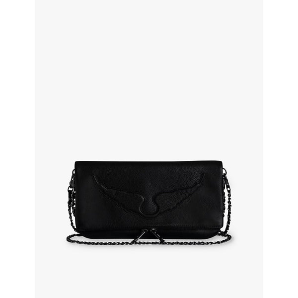 Zadig&Voltaire Rock wings-embellished grained-leather clutch bag