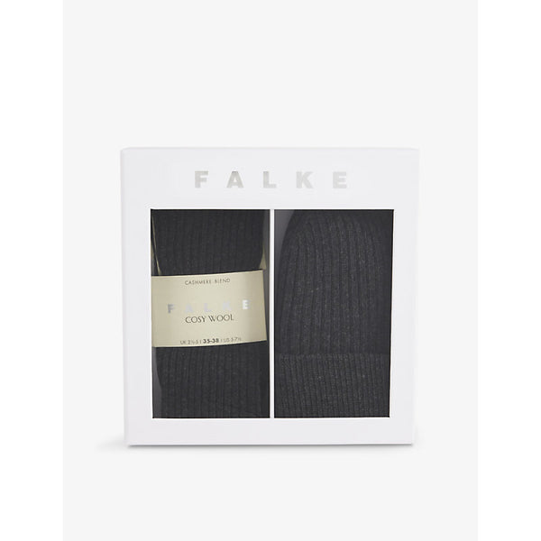 Falke Cosy beanie and sock wool-blend knitted gift set