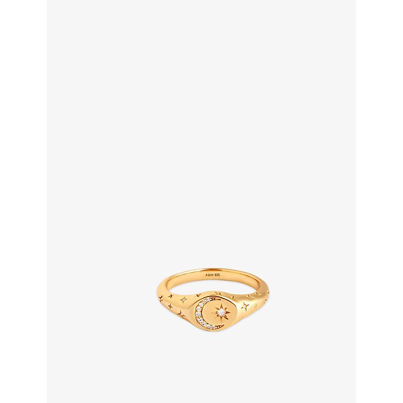 Astrid & Miyu Cosmic Signet 18ct yellow-gold plated recycled sterling-silver and cubic zirconia signet ring