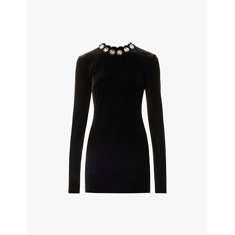 David Koma Crystal-embellished long-sleeve velvet mini dress | DAVID KOMA