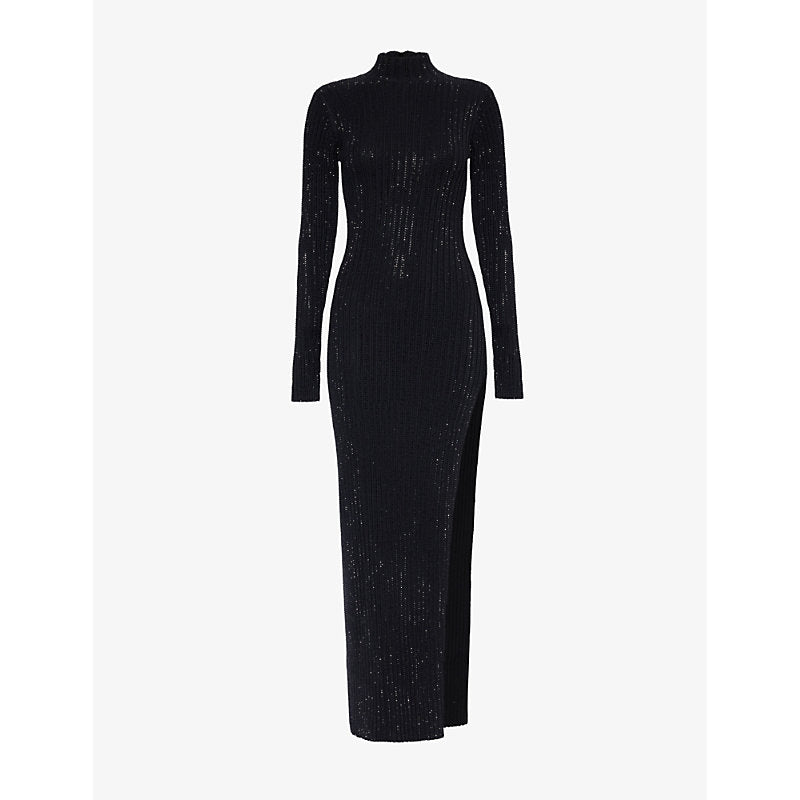 David Koma Crystal-embellished long-sleeve cotton-knit maxi dress | DAVID KOMA