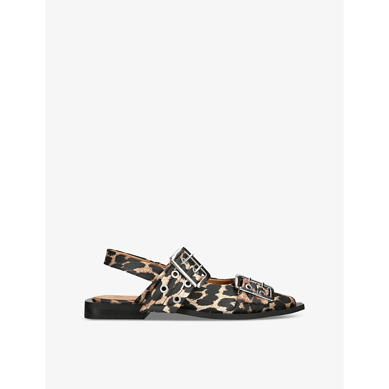 Ganni Leopard-print buckle-embellished satin pumps