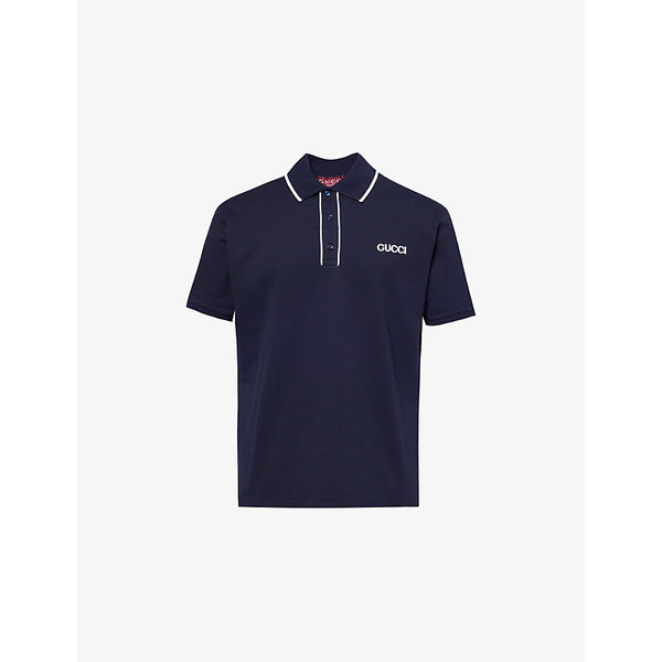 Gucci Logo text embroidered cotton polo shirt