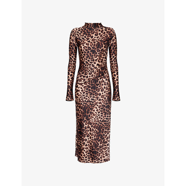 Good American Leopard-print long-sleeves stretch-woven midi dress