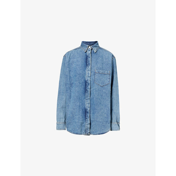 Good American Uniform Curved-Hem Denim Shirt