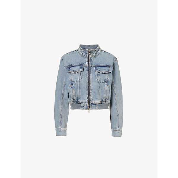 Good American Cropped Ribbed-Trims Relaxed-Fit Denim Jacket