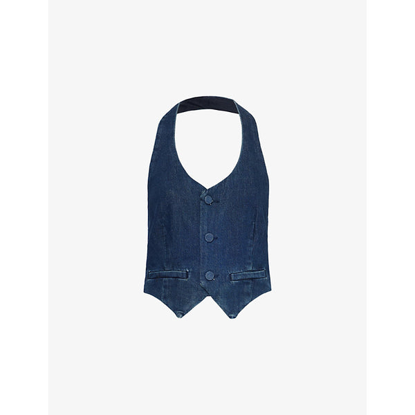 Good American V-neck halter-neck stretch denim waistcoat