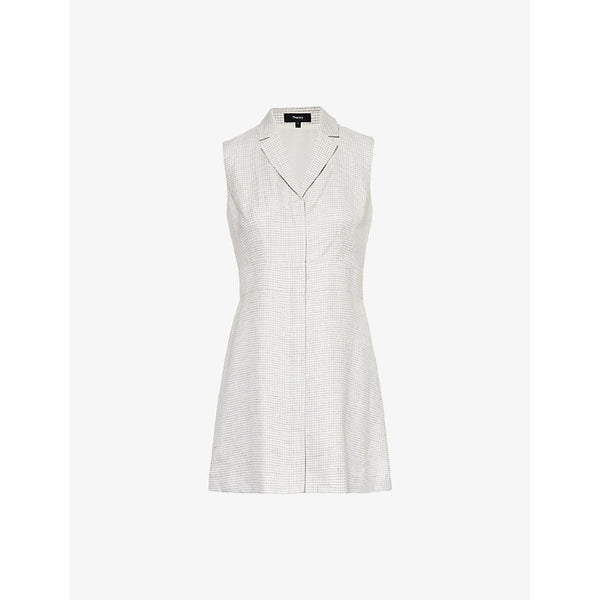 Theory Notched-lapel sleeveless linen-blend mini dress | THEORY