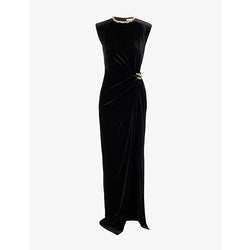 Self-Portrait Chain-embellished sleeveless stretch-velvet maxi dress | SELF-PORTRAIT