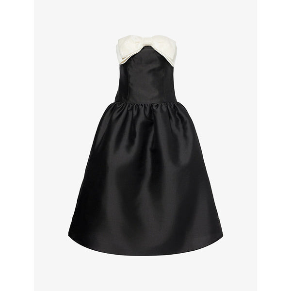 Self-Portrait Embellished-bow bandeau taffeta midi dress