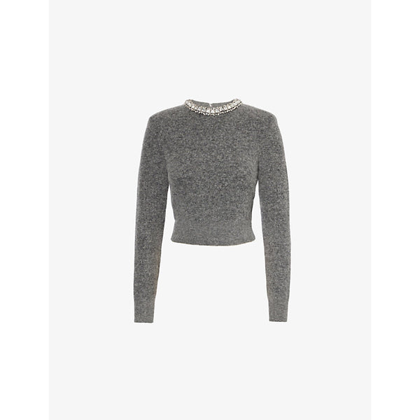 Self-Portrait Round-neck embellished long-sleeve knit jumper