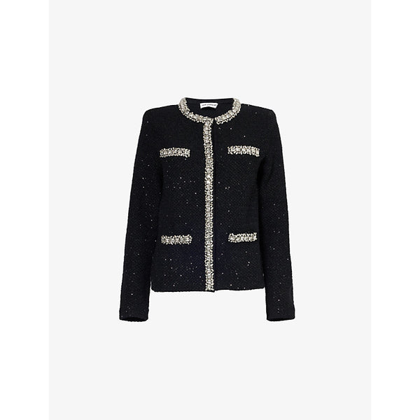 Self-Portrait Round-neck crystal-embellished knitted cardigan