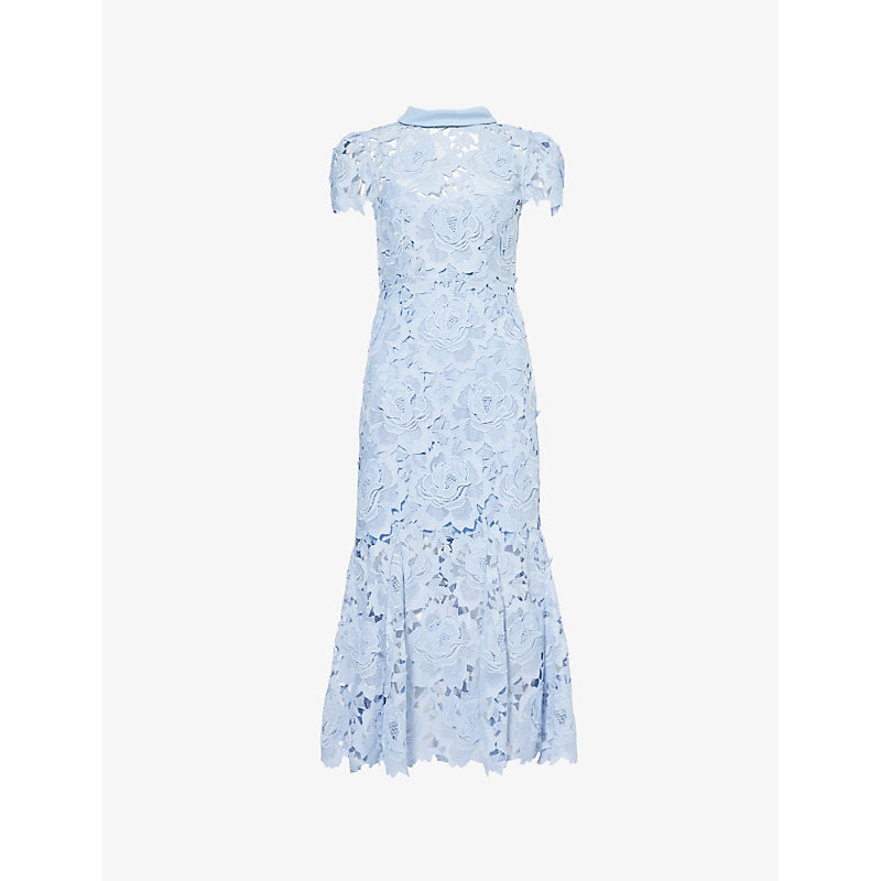 Self-Portrait Flower-design-patches embroidered woven midi dress