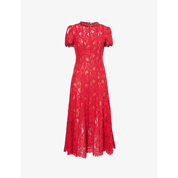 Self-Portrait Embroidered sequin woven-blend midi dress