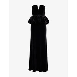 Self-Portrait Peplum-waist strapless velvet maxi dress | SELF-PORTRAIT