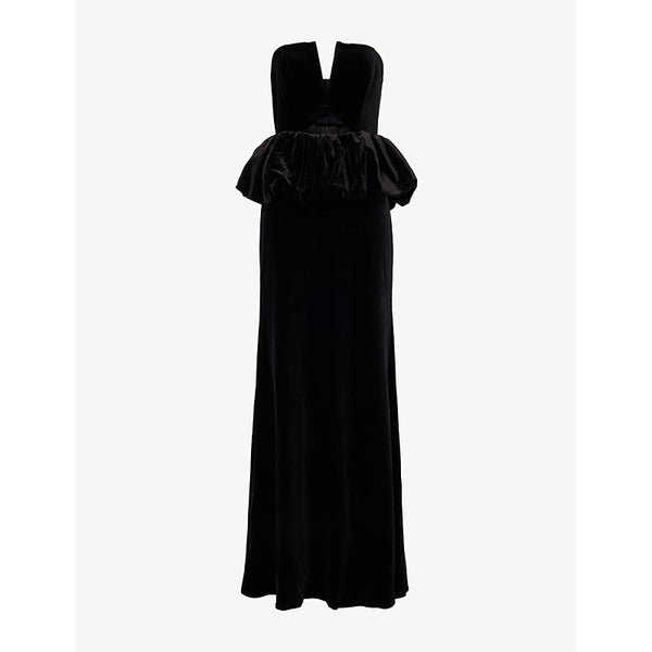 Self-Portrait Peplum-waist strapless velvet maxi dress