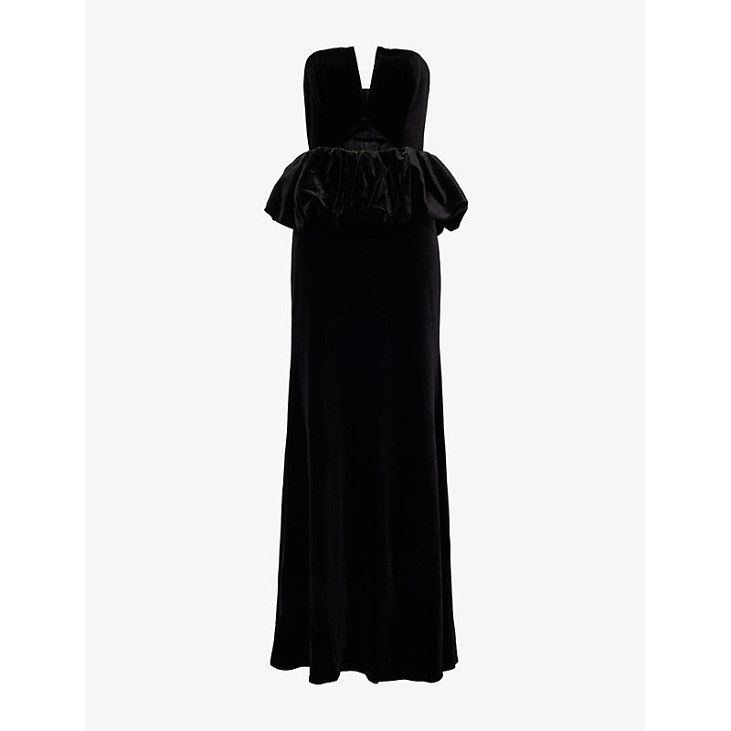 Self-Portrait Peplum-waist strapless velvet maxi dress | SELF-PORTRAIT