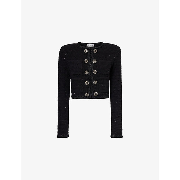 Self-Portrait Sequin textured-knit cropped jacket