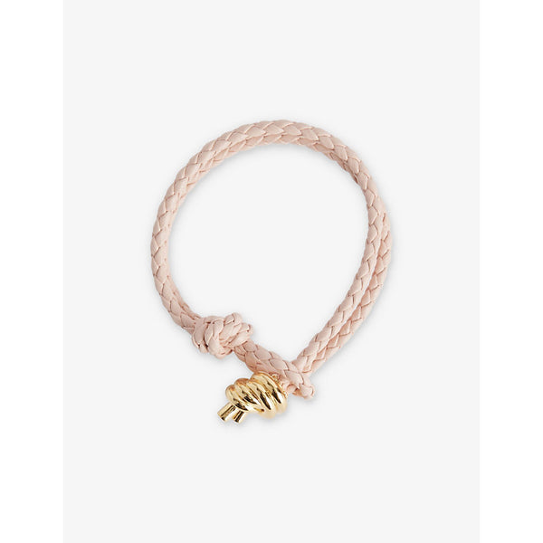 Bottega Veneta Chain-Knot 18ct Yellow Gold-Plated Sterling-Silver Braided Leather Bracelet