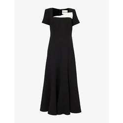 Roland Mouret Asymmetric-neckline short-sleeve crepe midi dress | ROLAND MOURET