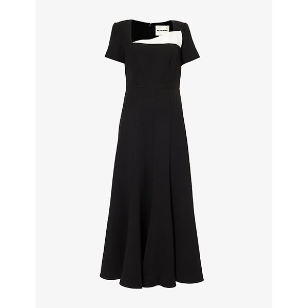 Roland Mouret Asymmetric-neckline short-sleeve crepe midi dress